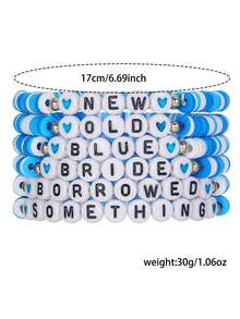 6 件优雅树脂串珠手链套装，带字母、心形、新娘元素，适合女性、新娘、日常佩戴、婚礼、订婚派对、礼物