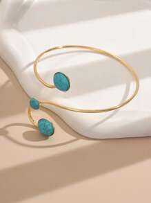 1pc Geometric Openwork Faux Turquoise Bangle Bracelet For Women