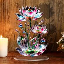Decor de masă acrilic 2D, accesoriu de birou cu floare de lotus din cristal visător, decorare DIY pentru birou, potrivit pentru biroul de acasă, cadou personalizat pentru dormitor în sufragerie