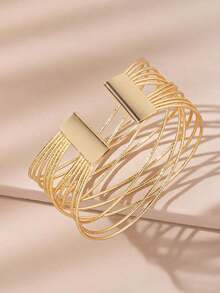 1pc Fashionable Women's Multi-Layered Crossed Pure Metal Decor Open Bangle - 黃金 - 查看 4