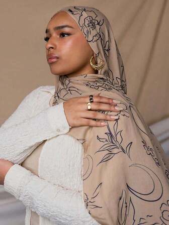 1 pieza Pañuelo de gasa ligero con estampado geométrico de moda, chal multicolor, transpirable, versátil, diseño elegante para damas, primavera/otoño