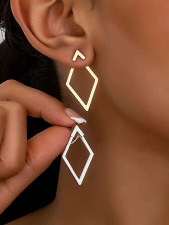 1 Pair Gold Diamond Geometric Arrow Ear Studs, Women's Simple French Style Reversible Earrings