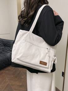 1 pieza de bolso de hombro de pana con gran capacidad, color liso, múltiples bolsillos, bolsa de compras, regalo del Día de la Madre para mamá, bolsa plegable para escuela, trabajo, viaje, bolsa escolar para graduados, adolescentes, estudiantes de primer año