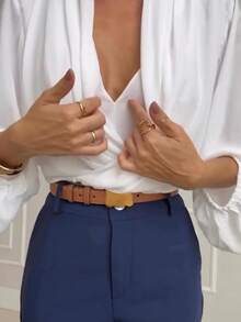 Women's Fashionable Elegant Long Sleeve Versatile Blouse Top, Solid Color Polyester, Spring/Summer - White - View 7