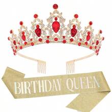 Birthday Queen Crown And Sash For Women, Rhinestone Tiara With Satin Birthday Queen Sash, Birthday Party Decorations Photo Booth Props Gifts - Multicolor - View 6