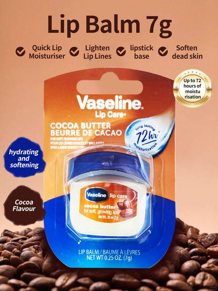 Vaseline 1pc 7g Cocoa Lip Balm, Nourishing, Moisturizing, Cocoa Extract + High Purity Petroleum Jelly + Plant Lipids, Smooth & Soft Texture, Fades Lip Lines, Repairs Chapped Lips, Suitable For All Skin Types In Autumn/Winter - Lipstick 7g Cocoa - View 1