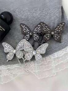 1个/2个装女士闪亮水晶蝴蝶流苏爪夹，优雅派对/休闲发型配饰，适用于马尾辫、刘海、侧边装饰，可爱优雅的发爪发夹，发饰 - 銀色 - 查看 11