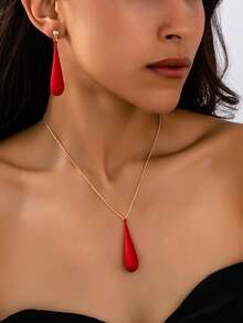 1 Necklace + 1 Pair Earrings, Fashion Long Teardrop Pendant Creative Everyday Versatile Jewelry Set For Women - earrings necklace set - View 1
