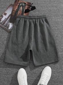 1pc Tween Boys Solid Color Casual Outdoor Exercise Sport Simple Style Knee Length Shorts - Dark Grey - View 2