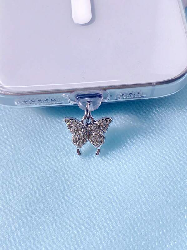 1 pieza Hermoso enchufe antipolvo con forma de corona de mariposa metálica con brillantes para puerto de carga, compatible con Mi Oppo Vivo iPhone5-16 Apple/Puertos Tipo C, enchufe antipolvo para teléfono, antidust plug para auriculares