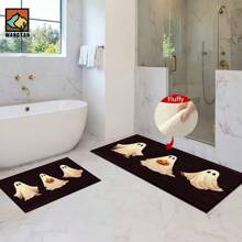 1 pièce Tapis antidérapant de salle de bain avec motif de citrouille fantôme d'Halloween, en matériau de cachemire artificiel, avec décoration moelleuse, convient pour les portes, les salles de bain, les cuisines et autres occasions, lavable en machine, antidérapant, décoration quotidienne, peut être offert en cadeau