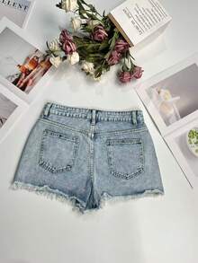 Women's Casual Ripped Denim Shorts Non-Stretch Frayed Hem Light Wash - Blue - View 8