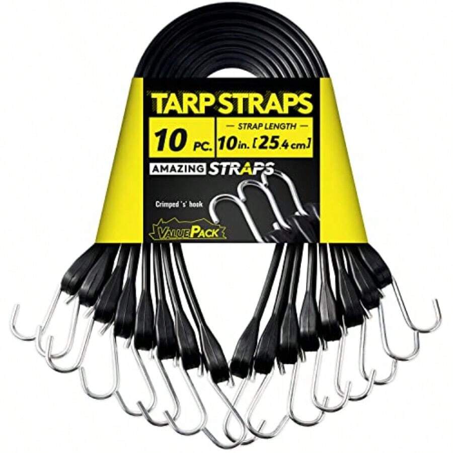 TXHF 10'' Rubber Bungee Cords Heavy Duty Outdoor With 18" Max Stretch And Over 176 Lbs Load 100% EPDM Black Bungee Straps With Crimped S Hooks For Cargo Tarps Truck Motorcycle Weatherproof 10 Pack - Black - View 1