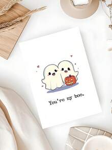 1 pièce Carte d'anniversaire adorable avec fantôme pour lui/elle, Carte d'Halloween mignonne pour le/la partenaire, Carte romantique d'anniversaire, Saint-Valentin pour petit(e) ami(e) - Multicolore - Voir 5