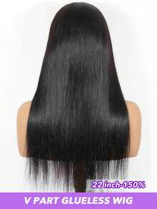 V 型假发直发人发假发无胶假发升级版 U 型假发无需系带，适合女士 V 型半截假发 150% 200% 密度自然黑色 8-30 英寸直发假发 - Natural Black - 查看 6