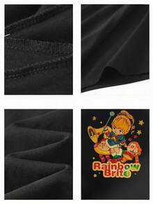 Plus Size Men's Rainbow Brite Cartoon Graphic TShirt  Comfy Cotton Blend,  Large Sizes Available, Fun And Colorful Design, Perfect Casual Tee - 黑色 - 查看 3