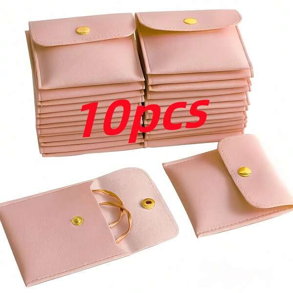 2/5/10 Pieces Multicolor Faux Leather Jewelry Bags, Snap Bags For Rings, Pendants, Necklaces - Perfect Storage Solution, Jewelry Organizer Storage And More For Women Storage Organizer Travel Essentials Back To School Dormitory Storage