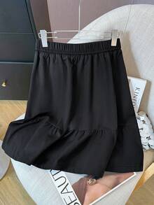 Rikumo 日系休闲黑色半身裙，带口袋，A字裙摆设计，春季款 - 黑色 - 查看 10