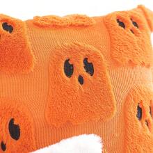 1 Pc Halloween Cute 3D Ghost Embroidered Plush Pillow Cover, Quilted Decorative Cushion Cover, Holiday Gift And Party Decor (Cover Only, No Pillow Insert) - White - View 4