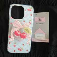 可爱粉色蝴蝶结樱桃磁性手机支架，桌面伸缩式斜挎支架，多功能装饰手机支架 - 粉色 - 查看 9