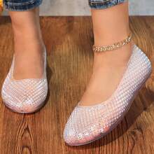 Women's Jelly Mesh Flats Breathable Clear Hollow Shoes Summer Beach Jellies Ballet Sandals CANDY-1 - 無色 - 查看 10