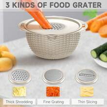4-1 Colander With Bowl Set - Rotatable Colander Bowl With Measuring Spoons - Fruit Strainer Bowl, Food Strainers And Colanders Funny Presents For Women, Aesthetic Kitchen Gadget Essentials - Beige - 米色 - 查看 2