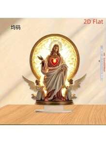 Unique Acrylic Carved Sacred Heart Of Jesus Statue With Base, Religious Themed Collectible Decor Suitable For Desk, Bedroom, Office, Dining Room, Bar, Bathroom, Living Room, Kitchen, No Power Needed, Versatile Holiday Gift
