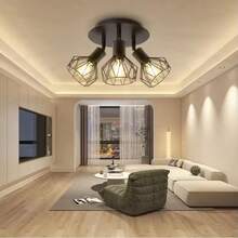 Retro Iron Pendant Light, Rotatable Ceiling Lamp, E27/E14 Bulb, Suitable For Living Room, Dining Room, Bedroom, Kitchen, Hallway, Coffee Shop, Art Gallery, 85-265V - Rotatable Iron Cage Chandelier - View 2