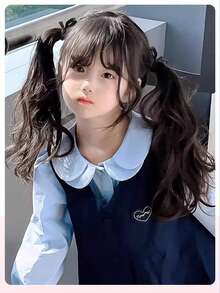 2 piezas Peluca con extensiones de cabello sintético rizado corto de 14 pulgadas con flores en forma de pera y sujetadores para coleta, ideal para uso diario - Negro - Ver 6