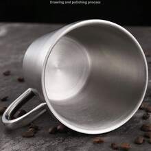 Thickened 304 Stainless Steel Water Cup, Double-Layer Anti-Scald, Coffee Cup, Beverage Cup, Tea Cup, Milk Cup, Easy To Clean, Durable, Shatter-Resistant, With Handle For Easy Grip, Suitable For Home, Office, Restaurant, Beverage Shop, Picnic Use - 1 - View 10