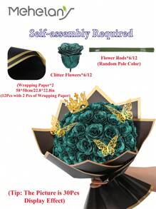 MEHELANY 20支装 2.76英寸人造闪光玫瑰花束，深绿色人造玫瑰，永不凋谢的闪光人造玫瑰花束，适用于周年纪念、订婚、结婚礼物、家居、房间、办公室、厨房装饰、派对装饰、情人节、母亲节、生日礼物，送给女友、妈妈、女士（含包装纸）