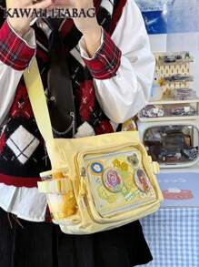 Bolso Kawaii pequeño tipo Ita de color liso con bolsillo transparente de 10 CM para muñecas, bolso tipo bandolera de estilo japonés preparatorio para mujeres, monederos y bolsos, bolso para exhibir broches, regalo para fans de anime, conciertos