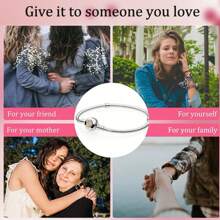 Disney 1pc Disney's Popular S925 Sterling Silver Heart-Shaped Cubic Zirconia Snake Bone Bracelet, Suitable For Jewelry DIY, Fashion Jewelry Gifts