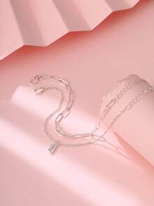 Tkool 2 件套女士手链，时尚简约方晶锆石几何矩形吊坠设计多层手链套装，独特的珠宝礼物