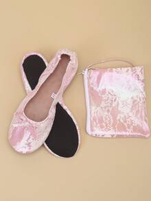 女士轻盈、赤足感休闲柔软百搭经典芭蕾平底鞋、适合室内穿着的可折叠一脚蹬、女士平底凉鞋、女士家居拖鞋 - 粉色 - 查看 5