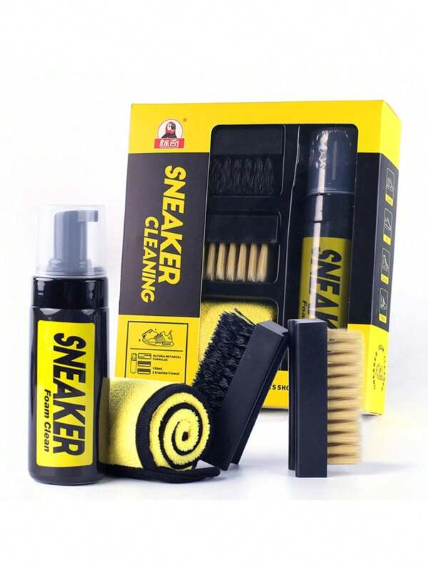 Kit pulitore per scarpe da ginnastica, kit per la pulizia di scarpe bianche, con 2 spazzole per scarpe e asciugamano inclusi, detergente in schiuma senza acqua per scarpe sportive, con spazzola per scarpe e panno per scarpe, funziona su scarpe bianche, camoscio, stivali, tela, PU, tessuto, ecc., spazzola per pulizia, spazzola per scarpe, detergente per scarpe, strumenti per la pulizia