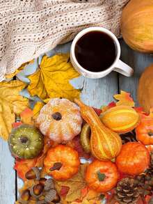 50 件仿真南瓜套装迷你仿真葫芦秋叶橡子装饰适用于丰收感恩节餐桌中心装饰托盘农舍花瓶节日派对家居装饰，假植物