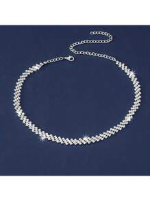 1pc Luxury Rhinestone Claw Chain Geometric Necklace, Gift For Women Wedding Engagement Party