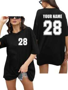 Custom Oversized Women's T-Shirts, Can Be Personalized With Your Number Logo, Name/Text/Lucky Number, Black Shirts, Women's Loose Short Sleeve T-Shirts, Holiday Gifts, Fall Clothing, Winter Clothing, Women's Tops, Best Friend Gifts, Anniversary Gifts, Party Clothing, Basketball Jersey Decoration, Fashion, Simple, Easy Clothing, Simple Chic, Casual, Comfortable And Unique, Custom Treasures, Beauty Clothing For Family, Ideal Gift For Friends, Pink Girls - 黑色 - 查看 3