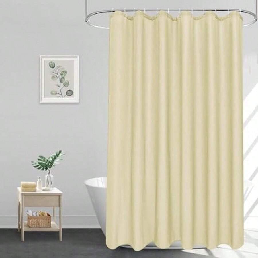 Shower Curtain, Beige, Textile Polyester Fabric Bathroom Curtain, Waterproof Washable Shower Curtain, Suitable For Bathtubs, Anti-Mold, Quick-Drying, With 12 Hooks - Beige - View 1