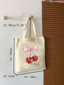 Cherry Pattern Casual Minimalist Shoulder Bag, Handbag Shoulder Bag, Minimalist Bohemian Style Handbag, Women's Gift, Suitable For Work, Travel, Shopping, Backpack, Large Capacity, Portable, Suitable For Teen Girls, Female College Students, White-Collar Workers, Very Suitable For Work, Return To School, High School, High School, University, Vacation , Bohemian Outfit For Women - Beige - View 3