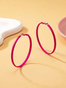 1pair European And American Style Minimalist Festival Celebration Extravagant Fashionable Large Pink Hoop Earrings Suitable For Women's Daily Wear - 粉色 - 查看 7