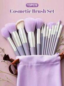 13pcs Purple Makeup Brush Set + 1pc #4 Foundation Brush + 2pcs Random Color/Shape Beauty Sponge Blender For Eye Shadow/Foundation/BB Cream/Concealer, Soft Full Face Makeup Tool Set For Women,Brush Set,Makeup Brush Kit,Make Up Brush Set,Make Up Set Complete,Makeup Brush Set,Complete Makeup Kit,Brush Kit,Brushes Makeup Set,Makeup Gift Set,Set - Purple - View 2