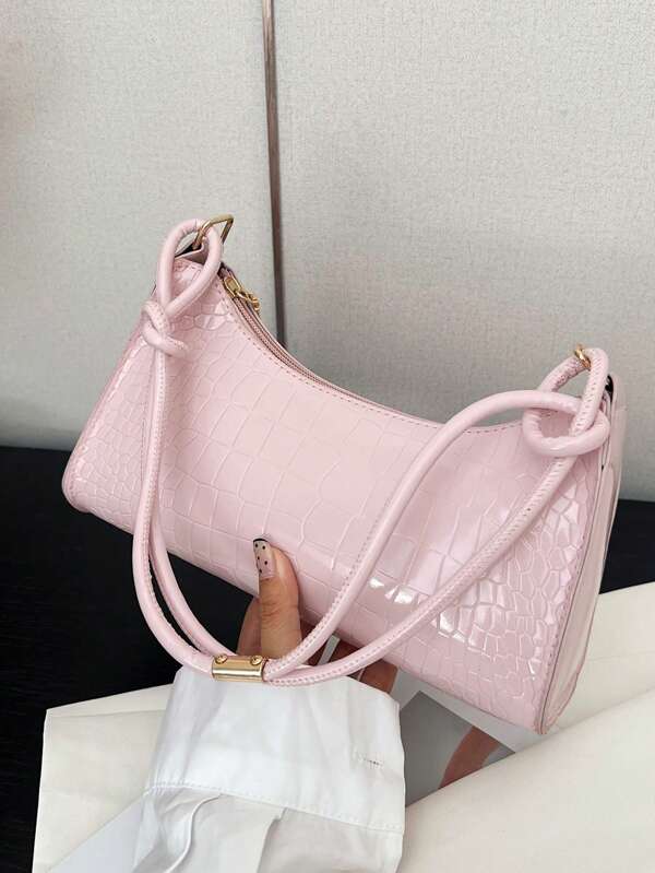 Fashion Versatile Casual Solid Color Minimalist Embossed Shoulder Bag