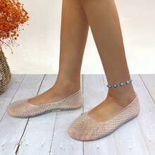 Women's Jelly Mesh Flats Breathable Clear Hollow Shoes Summer Beach Jellies Ballet Sandals CANDY-1 - 無色 - 查看 5