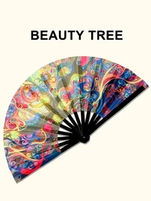 紫外线折叠手扇，按压式手扇，适合作为礼物，也适用于音乐节、嘉年华、彩虹服装、迪斯科派对、霓虹派对、荧光派对装饰 - 彩色 - 查看 10