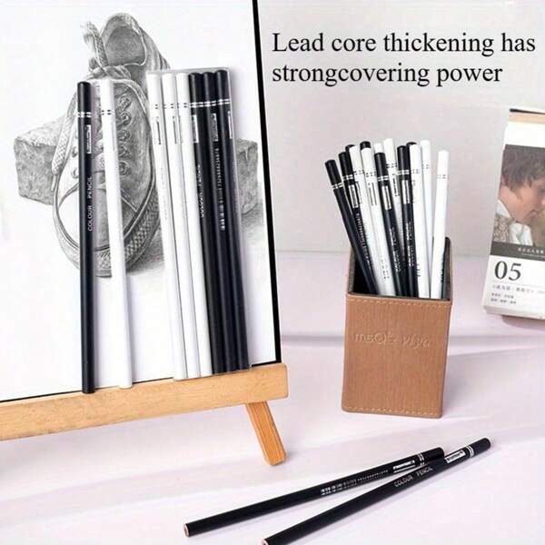 6 Pcs Black And White Colored Pencils, Oil-Based Colored Pencils, Permanent Color Drawing Pencils, Art Painting White Brightening Brushes, Black And White Optional,School Supplies,Back To School