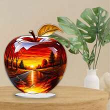 1pcs2D Flat Thickness 0.3 Cm Crystal Apple Creative Home Living Room Desktop Decoration, Colorful Acrylic Vibrant Bohemian Style, Collected Statues, Desktop Plaques, Suitable For Living Room, Bedroom, Study And Office Decoration