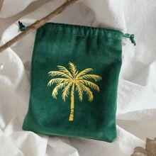 1/5/10pcs White Green Palm Tree Pattern Hot Stamping Velvet Gift Bag,For Celebration Saudi Arabia National Day Party Candy Package Gift Bag