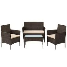 Salon de Jardin Extérieur, Ensemble de Mobilier, Surface Tressée en PE, Table et Chaises, pour Terrasse, Jardin, Balcon, Marron et Taupe - Tabac - Voir 2